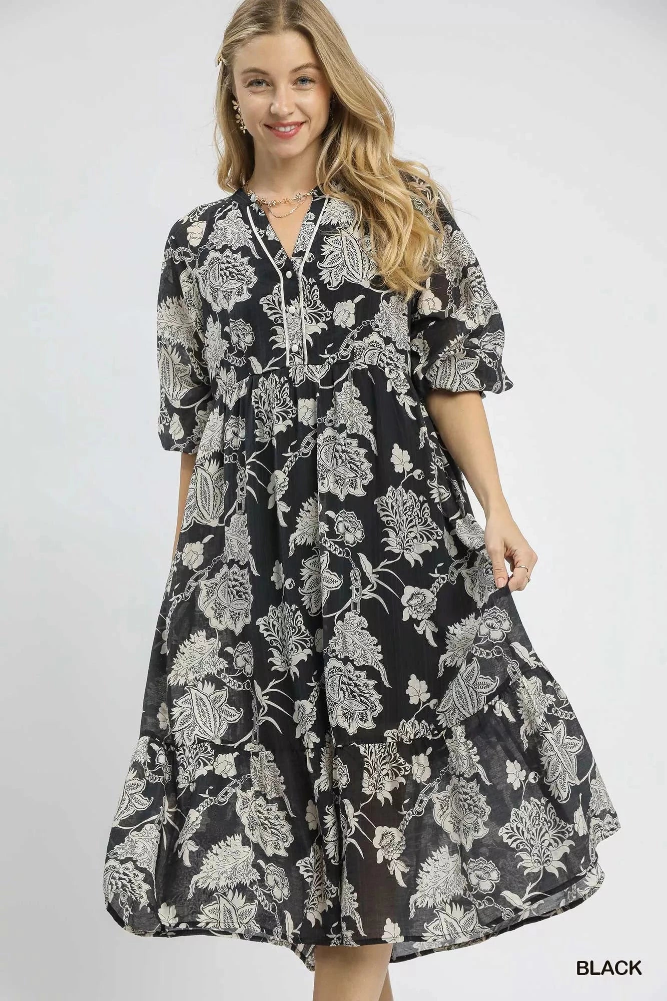Umgee Floral Print Boho Midi Dress jehouze 