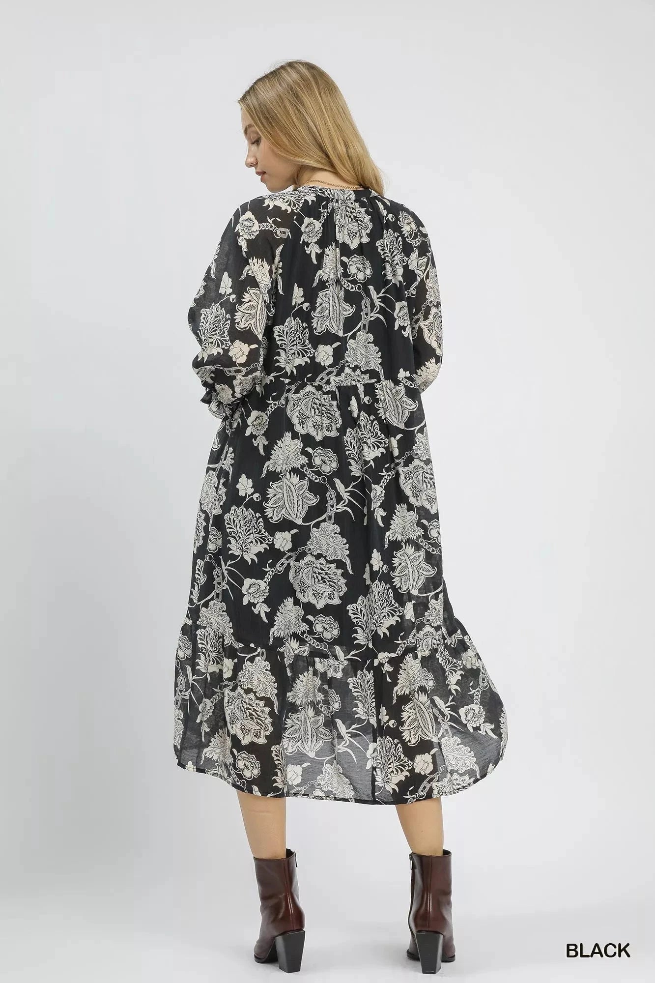 Umgee Floral Print Boho Midi Dress jehouze 