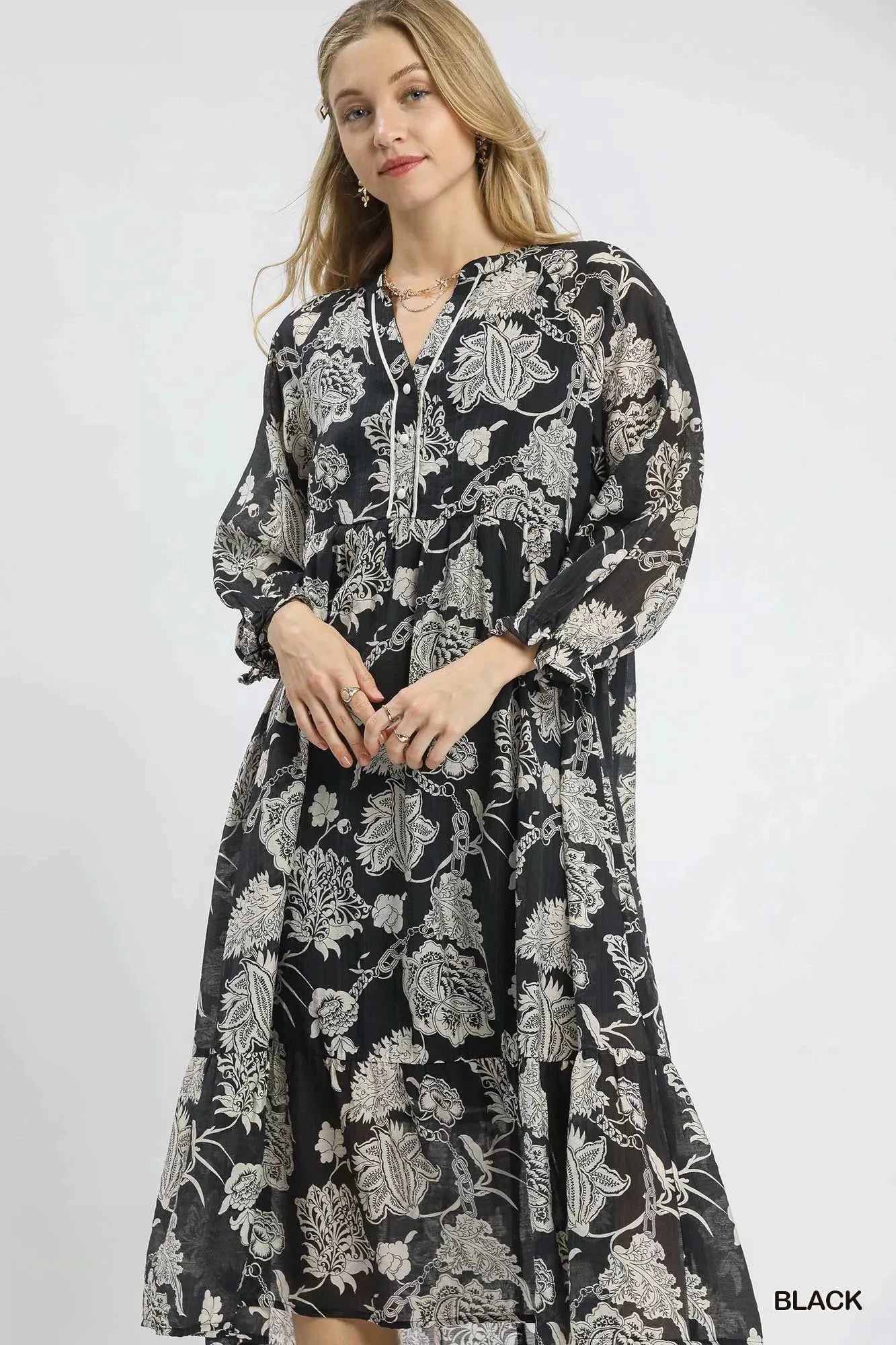 Umgee Floral Print Boho Midi Dress jehouze 