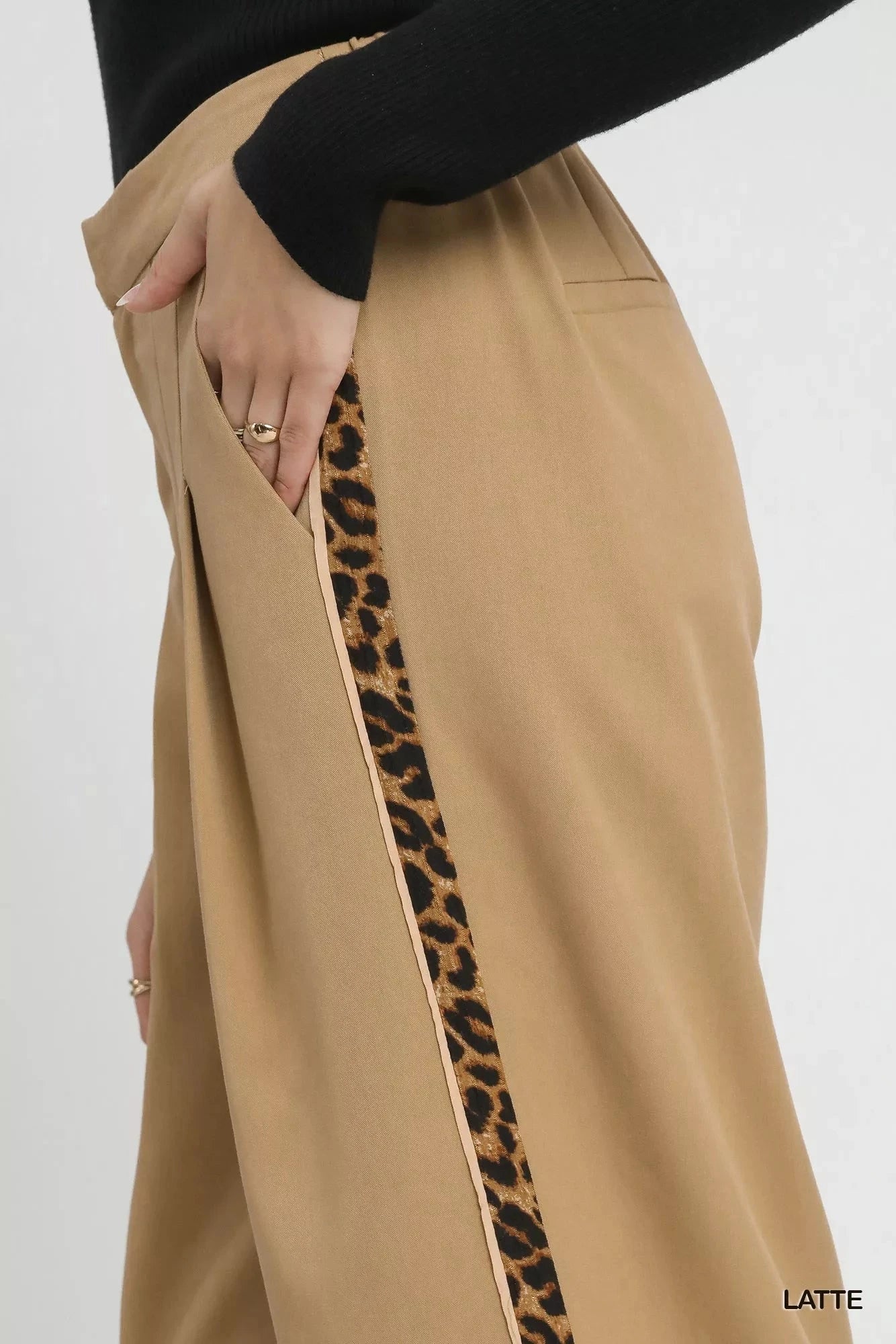 Umgee Front Pleated Wide-Leg Pants with Contrast Trim pant jehouze 