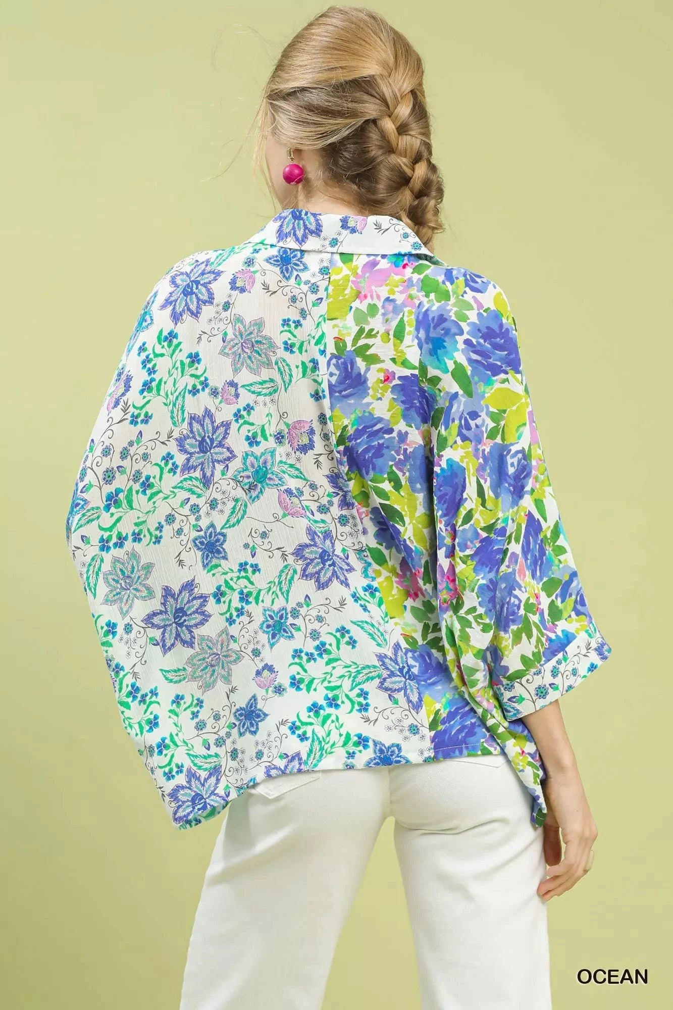 Umgee Mixed Floral Oversized Button Down Shirt Shirts & Tops jehouze 