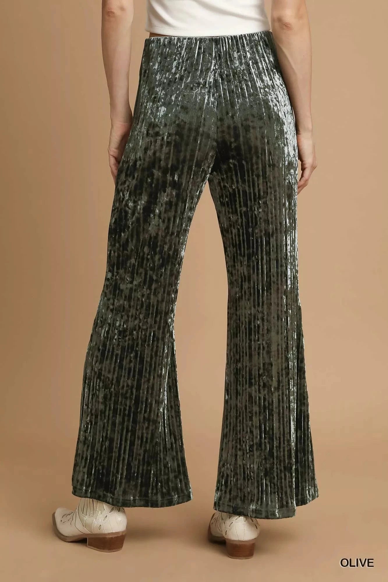 Umgee Olive Green Velvet Pleated Wide Leg Pants Pants jehouze 