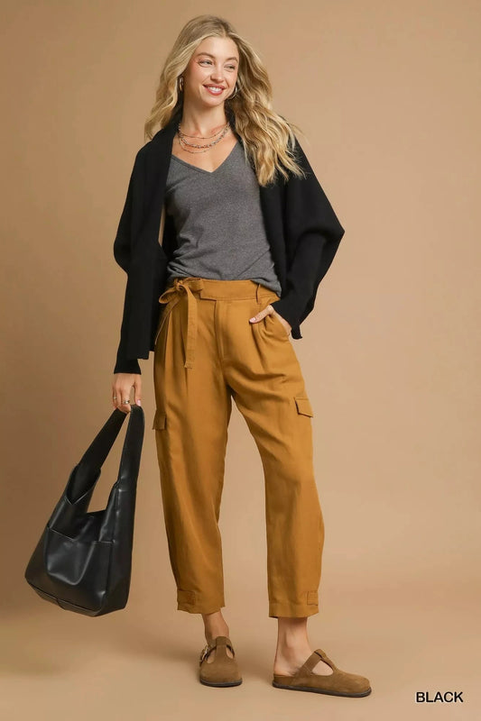 Umgee Open Front Cardigan with Front Pockets Outerwear jehouze Black S 