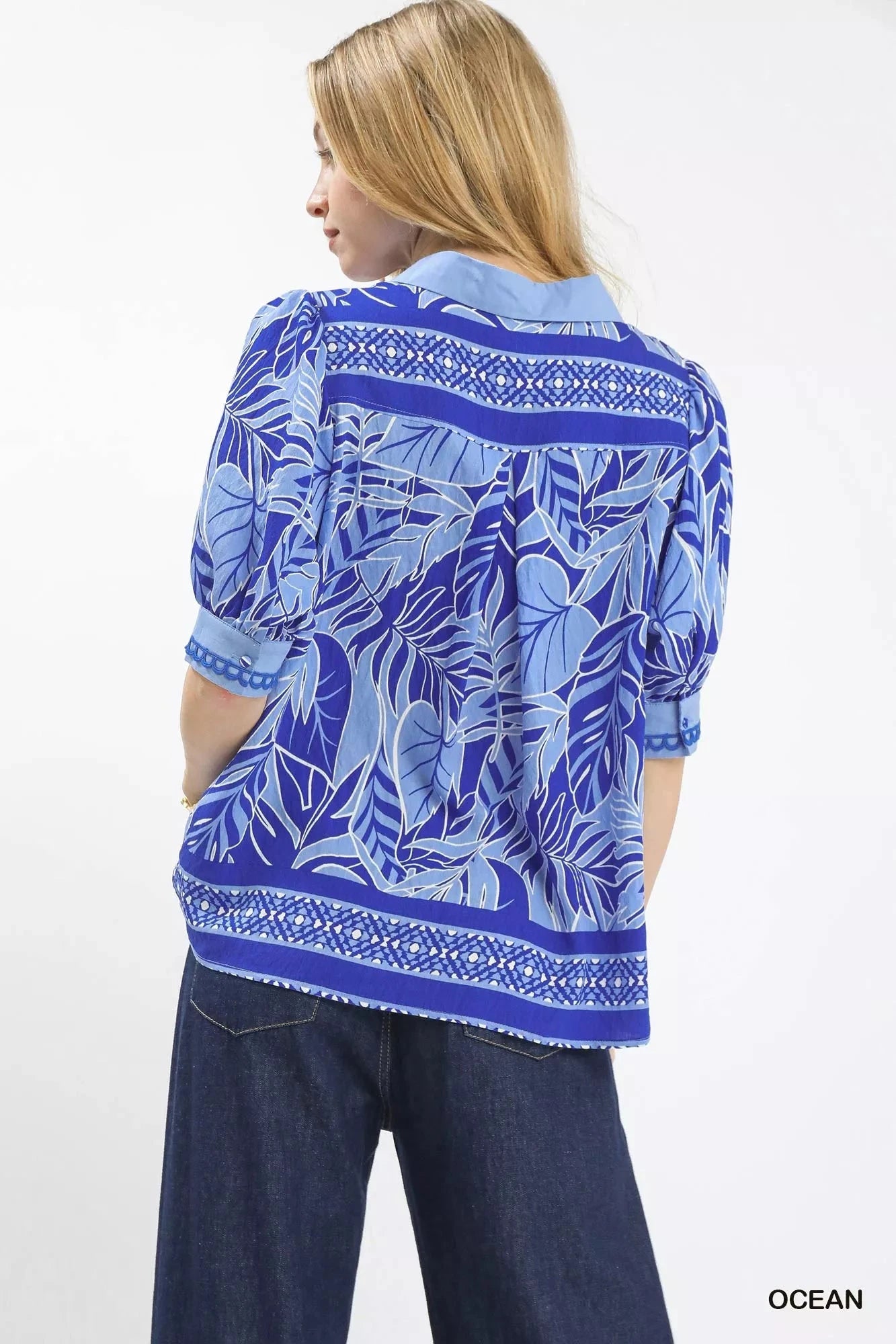 Umgee Tropical Print Puff Sleeve Blouse jehouze 