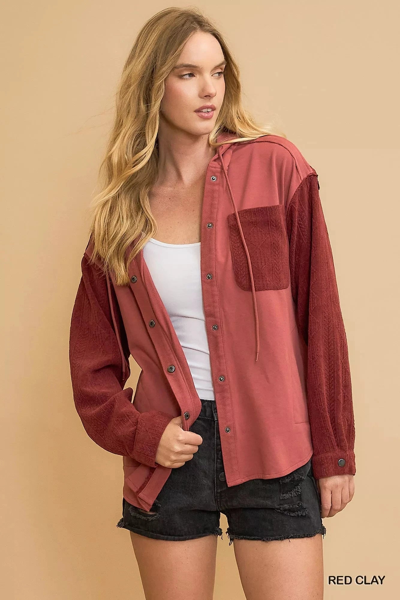 Umgee Washed French Terry Shacket Outerwear jehouze 