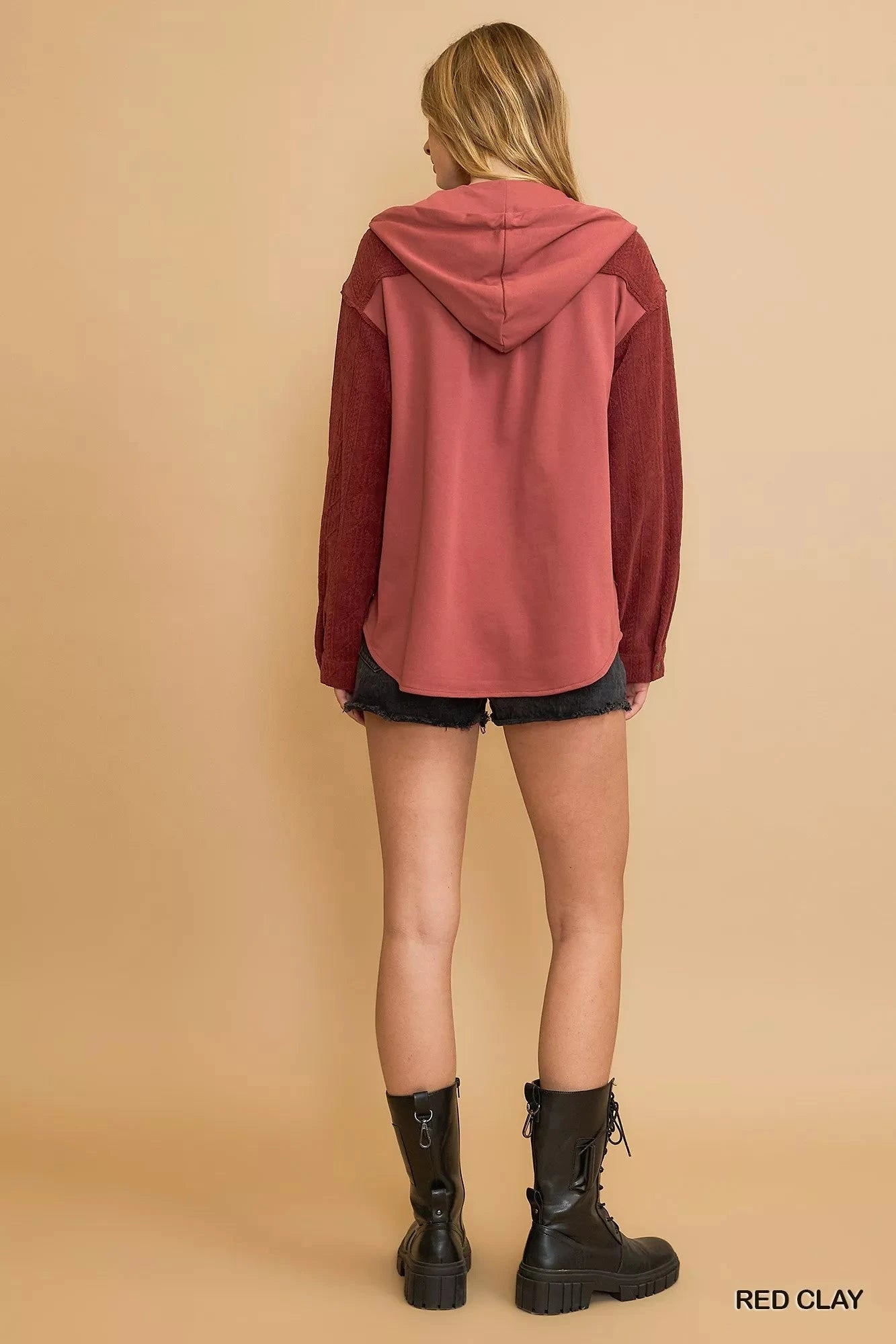 Umgee Washed French Terry Shacket Outerwear jehouze 