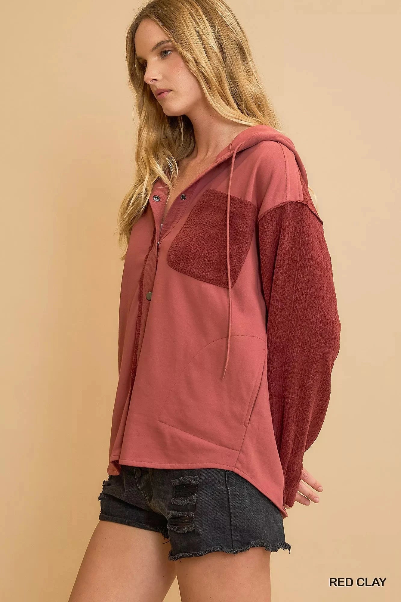 Umgee Washed French Terry Shacket Outerwear jehouze 