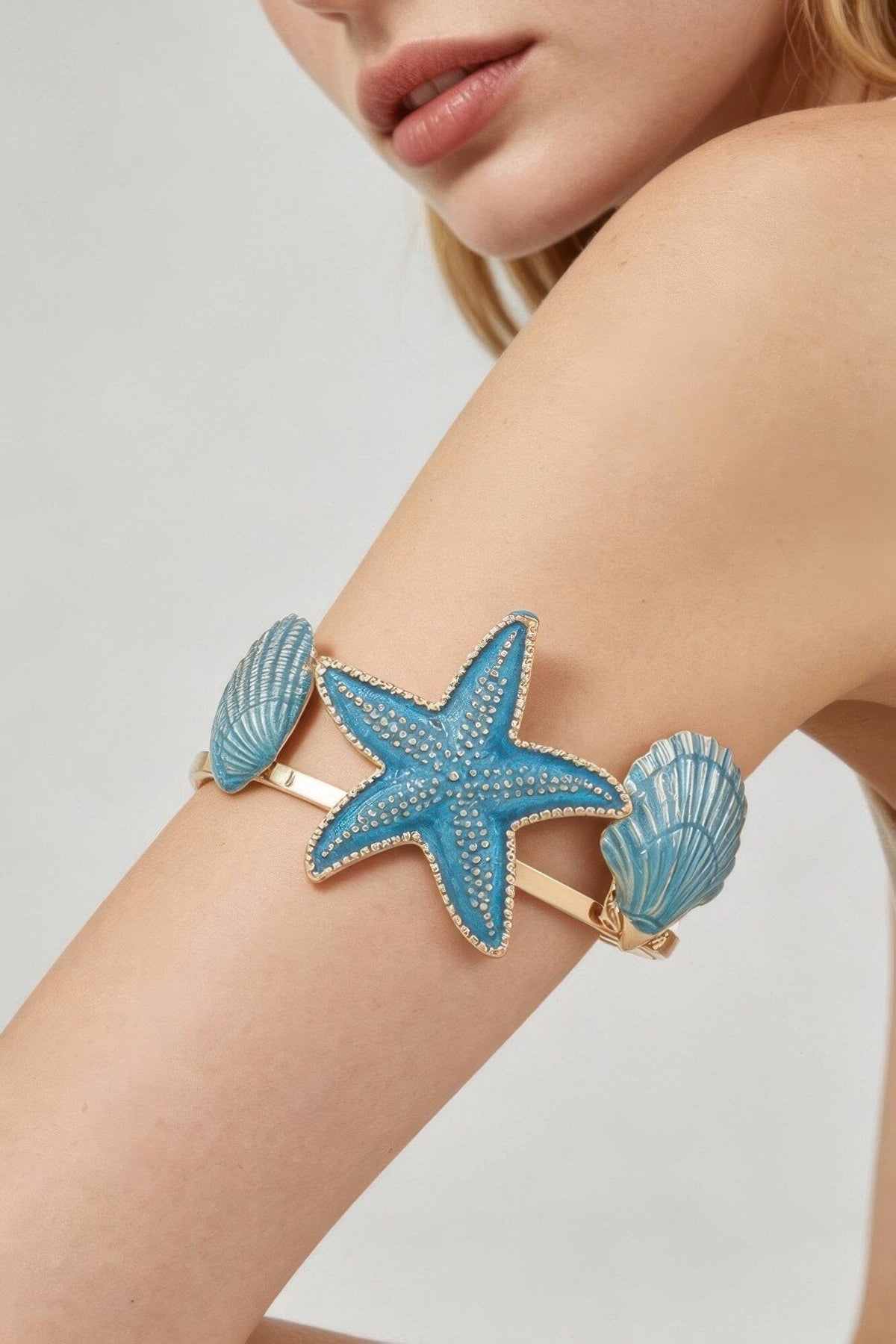 Under The Sea Open Arm Cuff Bracelets jehouze Gold Turquoise 