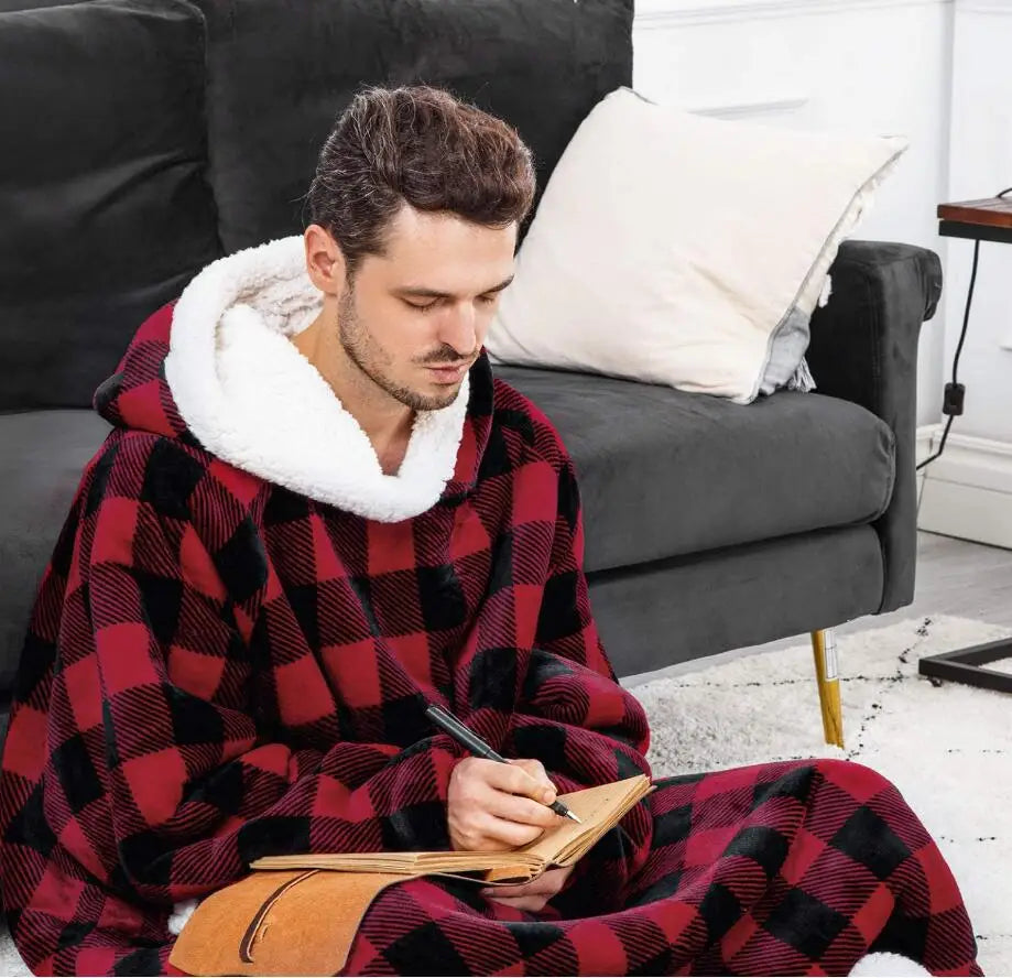 Unisex Comfy Wearable Oversized Hoodie Winter Long Blanket Sleepwear & Loungewear jehouze 