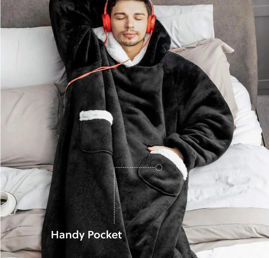 Unisex Comfy Wearable Oversized Hoodie Winter Long Blanket Sleepwear & Loungewear jehouze 