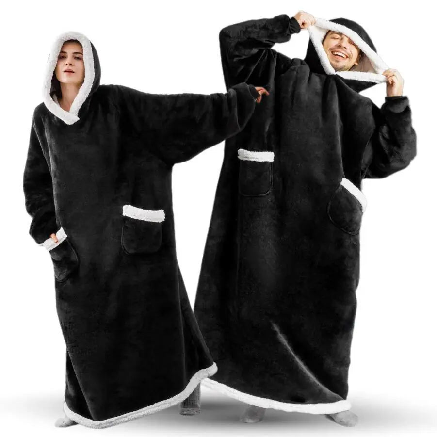 Unisex Comfy Wearable Oversized Hoodie Winter Long Blanket Sleepwear & Loungewear jehouze Black 120 cm 
