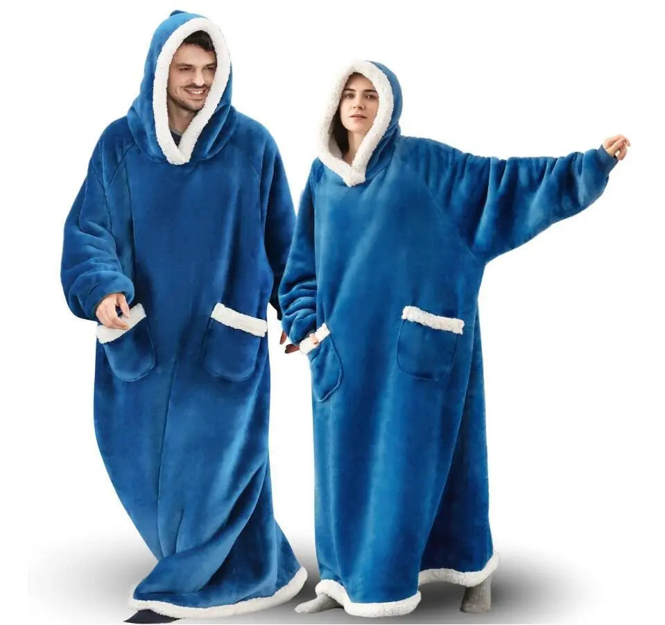 Unisex Comfy Wearable Oversized Hoodie Winter Long Blanket Sleepwear & Loungewear jehouze Blue 120 cm 