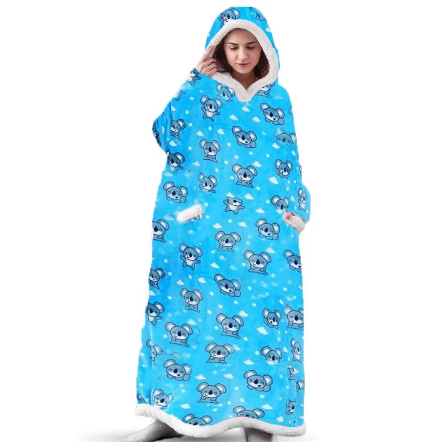 Unisex Comfy Wearable Oversized Hoodie Winter Long Blanket Sleepwear & Loungewear jehouze Blue Sloth 120 cm 