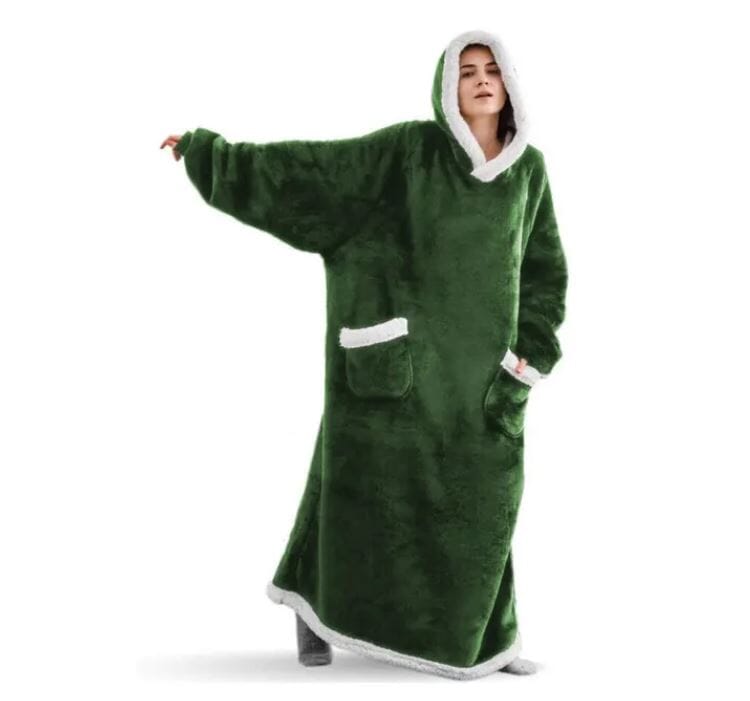 Unisex Comfy Wearable Oversized Hoodie Winter Long Blanket Sleepwear & Loungewear jehouze Dark Green 120 cm 