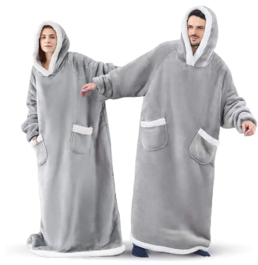 Unisex Comfy Wearable Oversized Hoodie Winter Long Blanket Sleepwear & Loungewear jehouze Grey 120 cm 