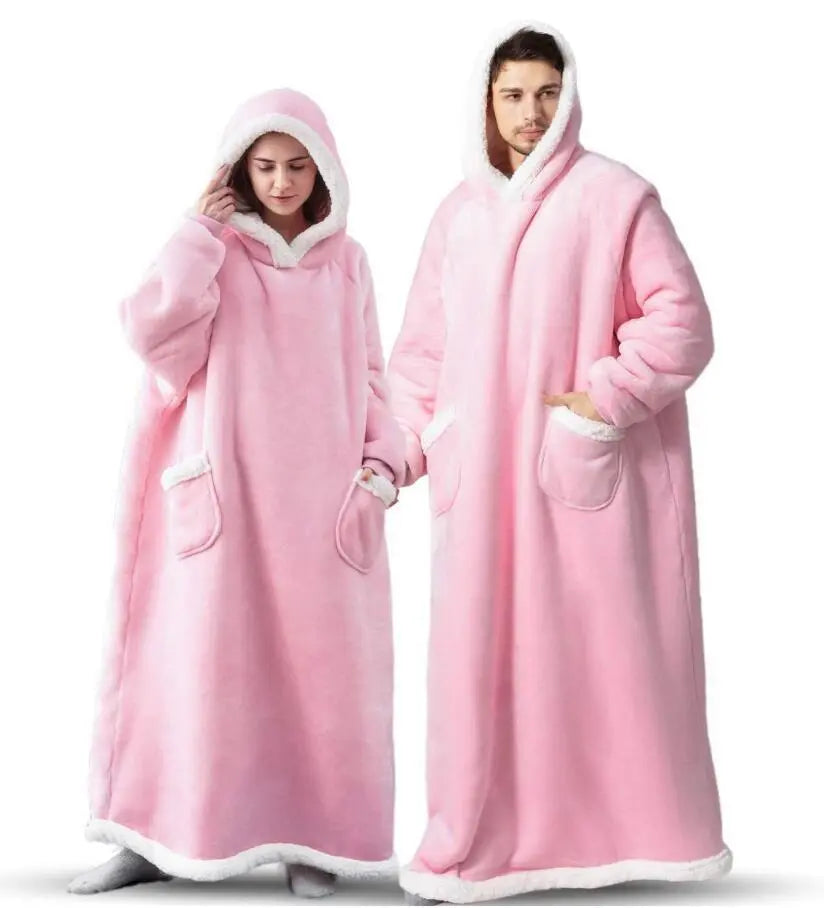 Unisex Comfy Wearable Oversized Hoodie Winter Long Blanket Sleepwear & Loungewear jehouze Pink 120 cm 
