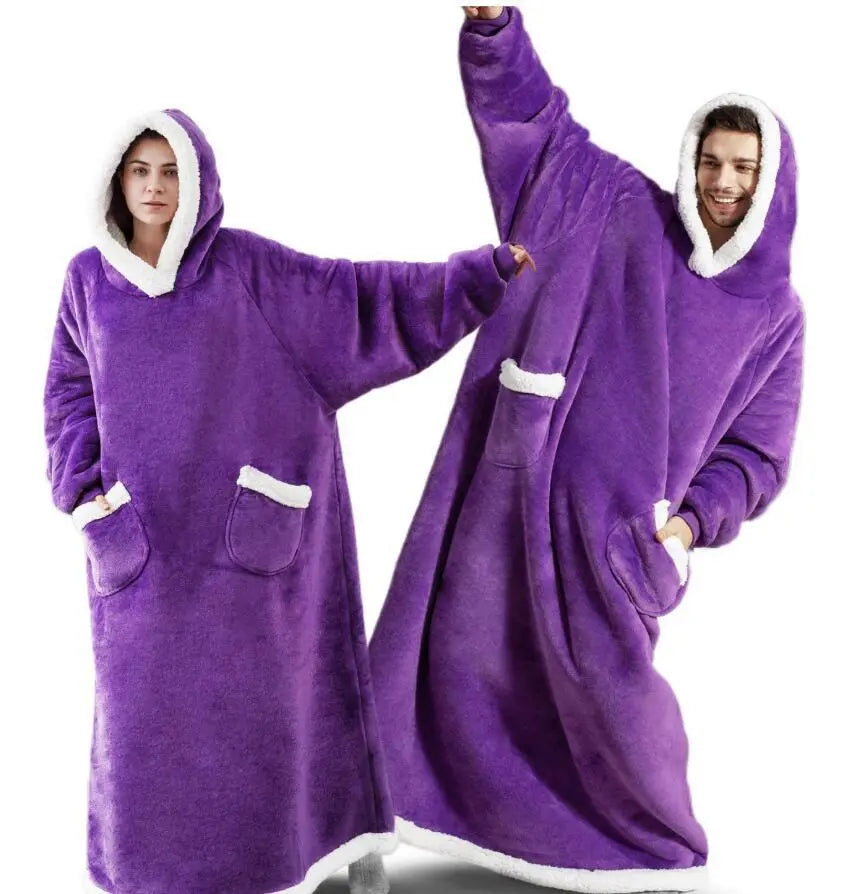 Unisex Comfy Wearable Oversized Hoodie Winter Long Blanket Sleepwear & Loungewear jehouze Purple 120 cm 