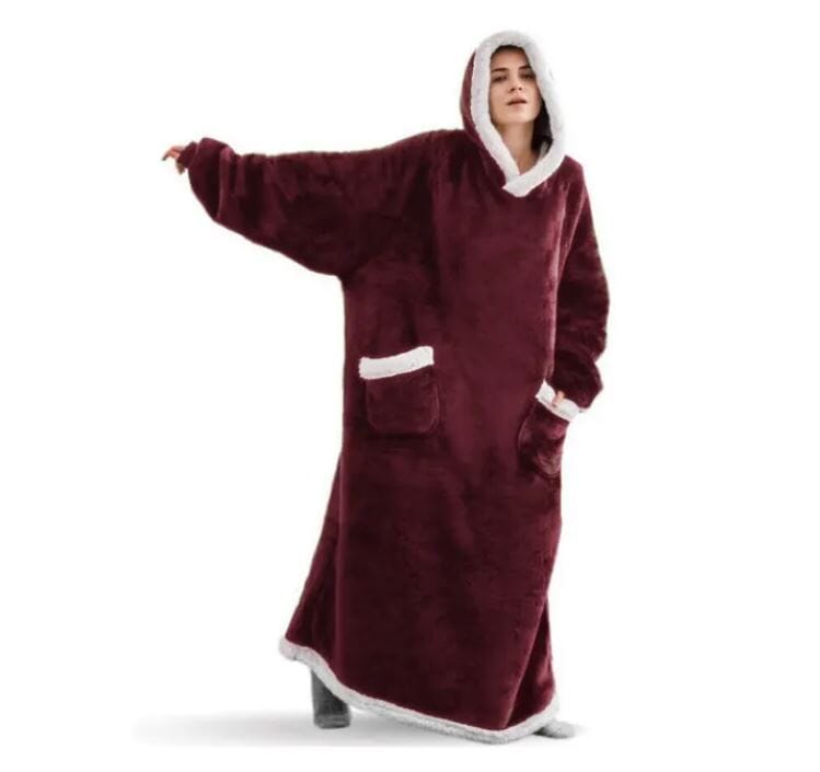 Unisex Comfy Wearable Oversized Hoodie Winter Long Blanket Sleepwear & Loungewear jehouze Red 120 cm 