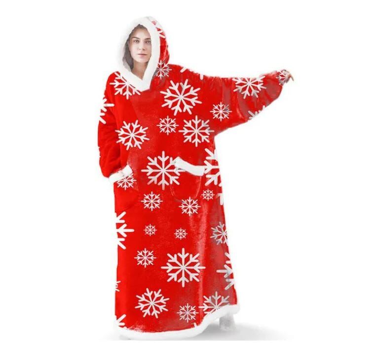 Unisex Comfy Wearable Oversized Hoodie Winter Long Blanket Sleepwear & Loungewear jehouze Red Snowflake 120 cm 