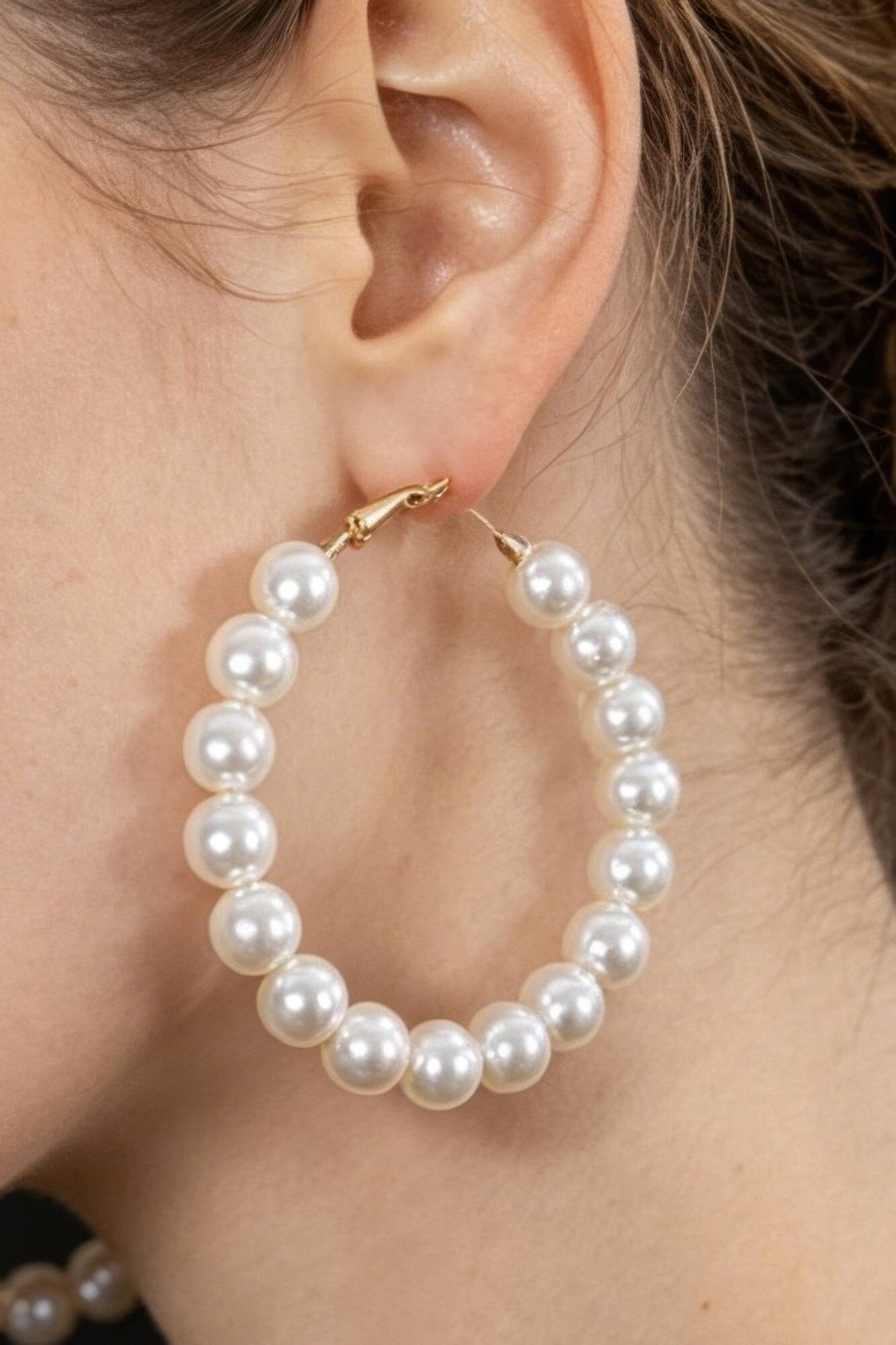 Upside Down Pearl Hoop Earring Apparel & Accessories > Jewelry > Earrings jehouze Ivory 