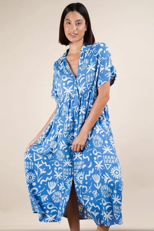VERY J Plus Size Oversized Printed Shirt Midi Dress Dresses jehouze 