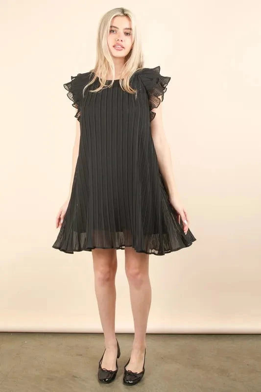 VERY J Plus Size Ruffle Sleeve Pleated Woven Mini Dress Dresses jehouze 