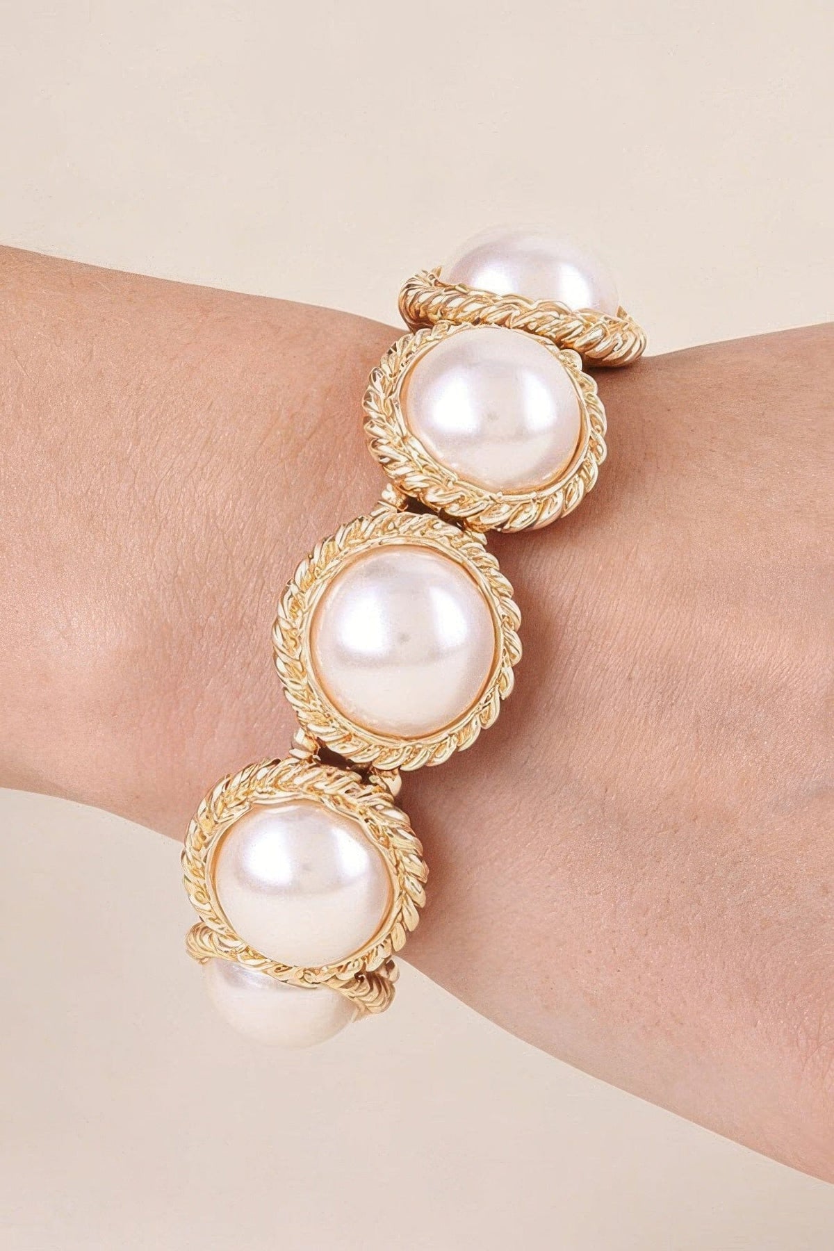 Weaved Pearl Stone Beaded Bracelet Bracelets jehouze Gold Cream 
