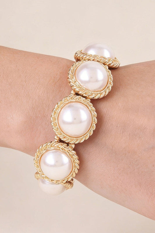 Weaved Pearl Stone Beaded Bracelet Bracelets jehouze Gold Cream 