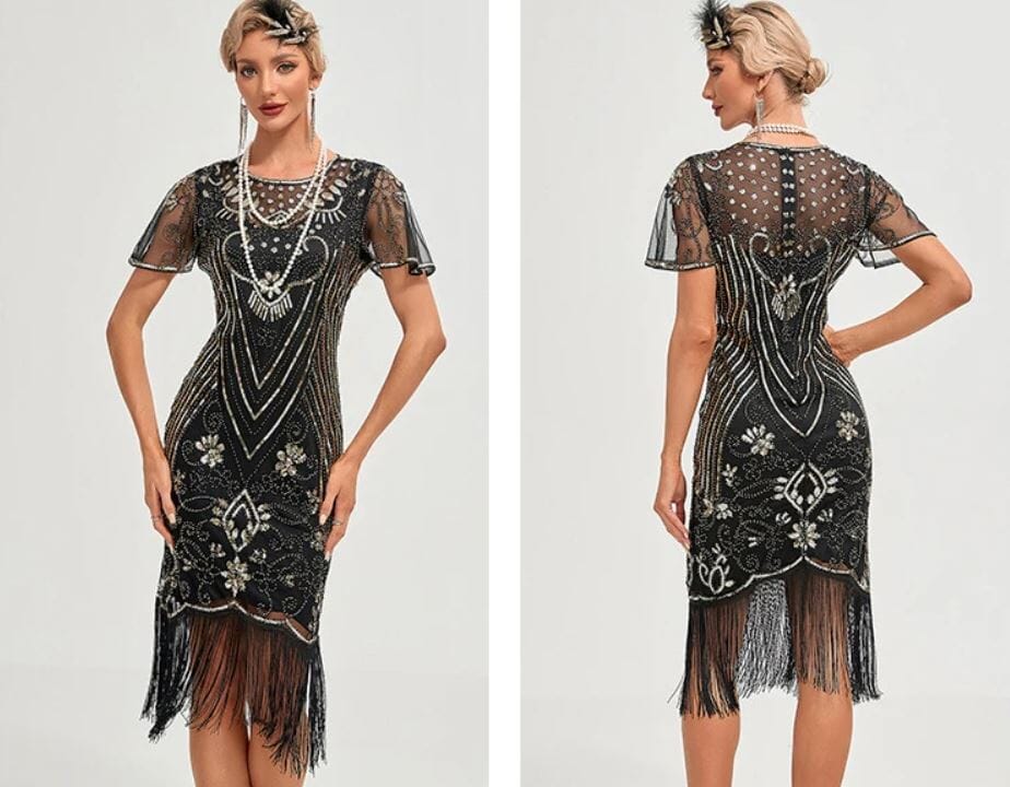 Women 1920s Flapper Sequin Gatsby Party Dress Dresses jehouze Black gold S 