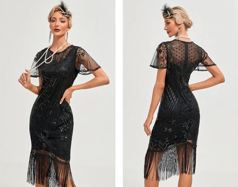 Women 1920s Flapper Sequin Gatsby Party Dress Dresses jehouze Black S 