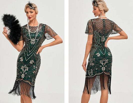 Women 1920s Flapper Sequin Gatsby Party Dress Dresses jehouze Gold Green S 