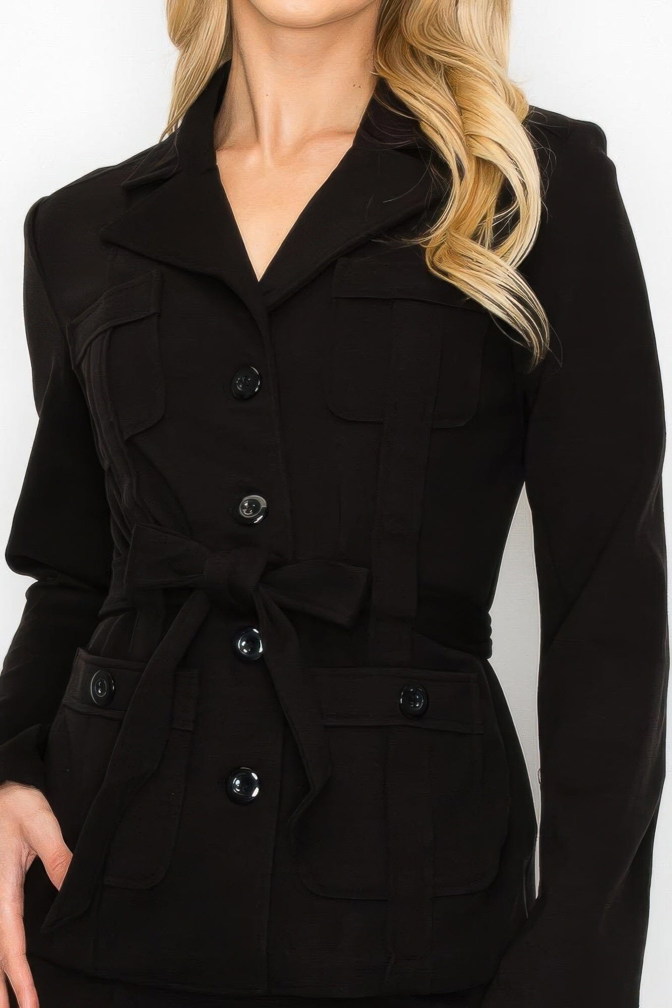 Women 2 pcs Belted Button Up Jacket & Pencil Skirt Set Outfit Sets jehouze 