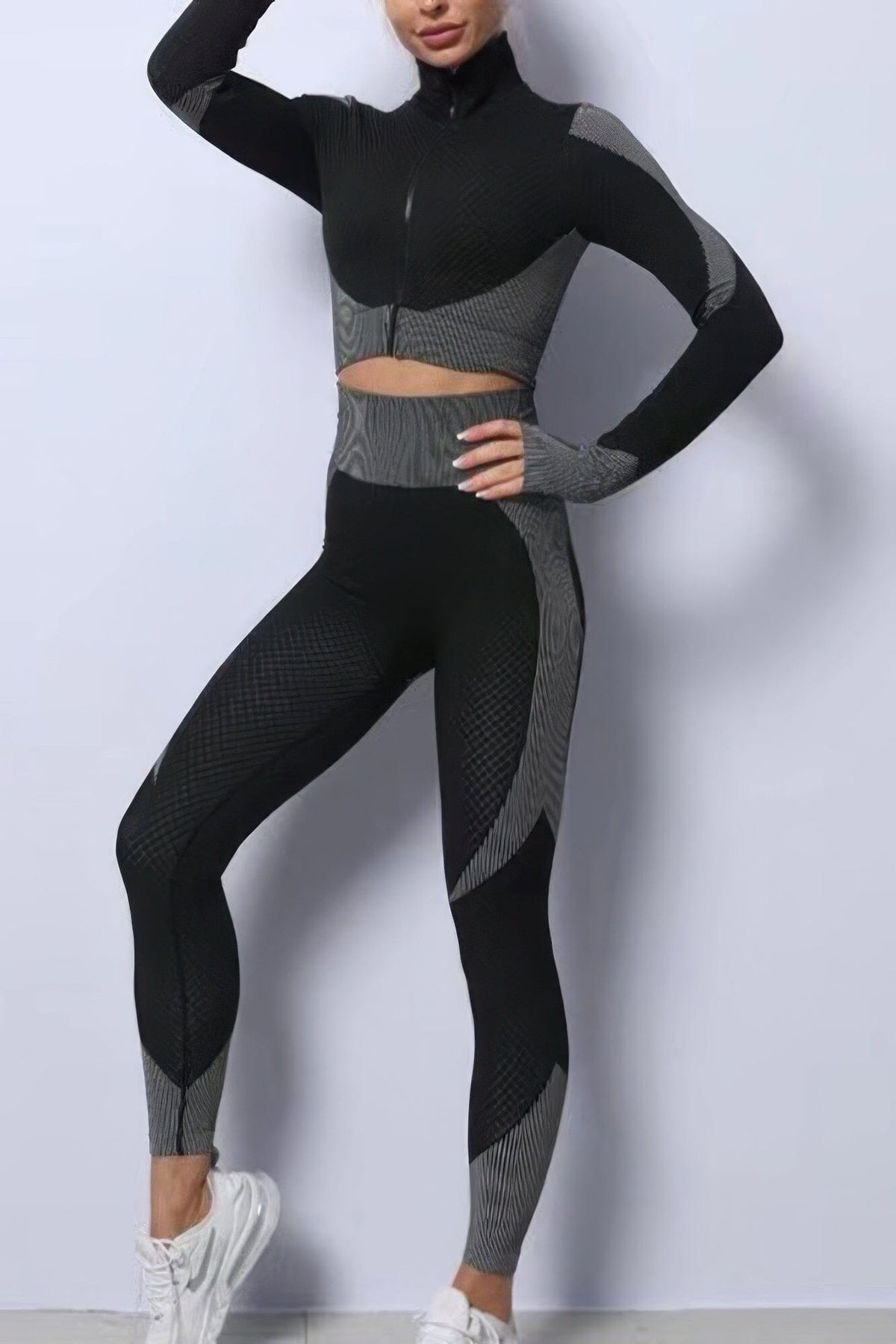 Women 2 pcs Color Block Activewear Set Activewear jehouze Grey S 