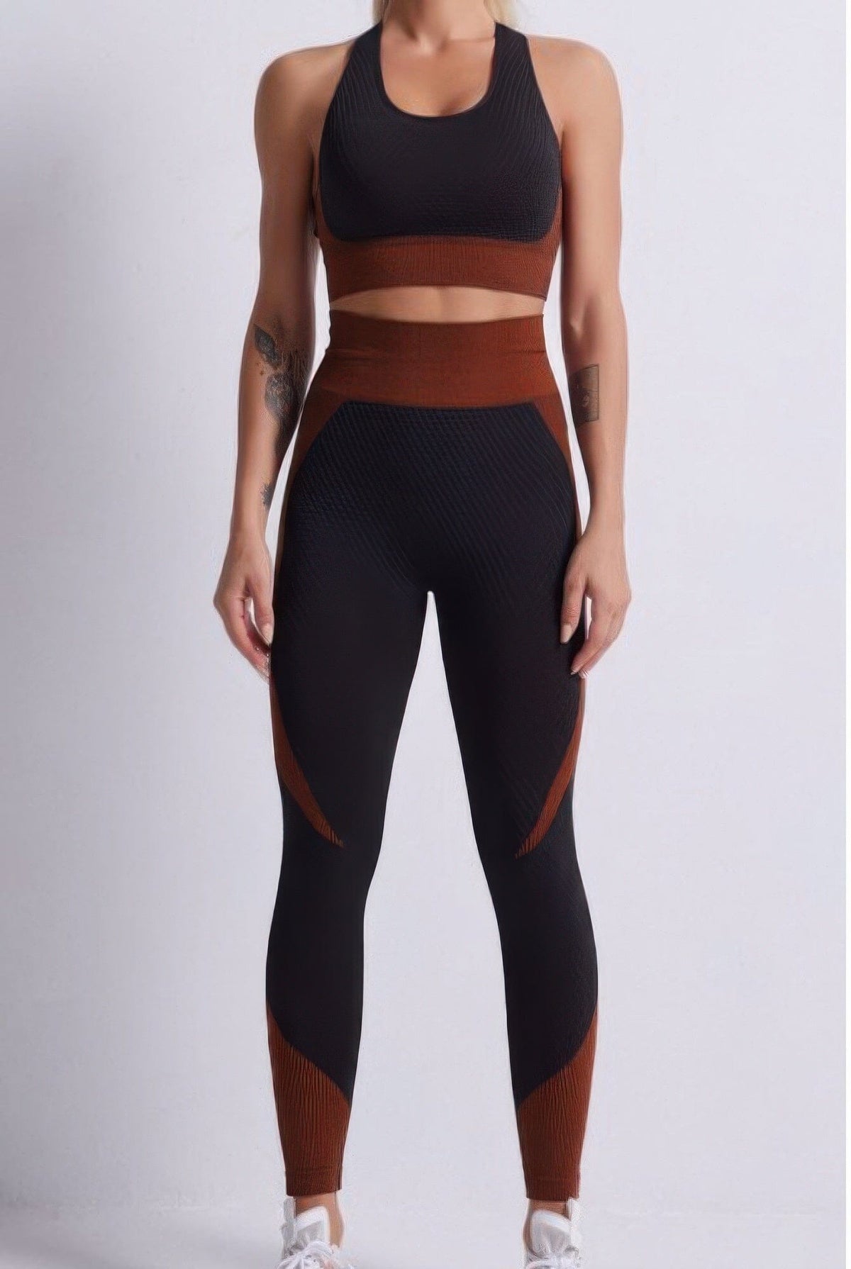 Women 2 pcs Seamless Color Block Yoga Set Activewear jehouze Orange S 