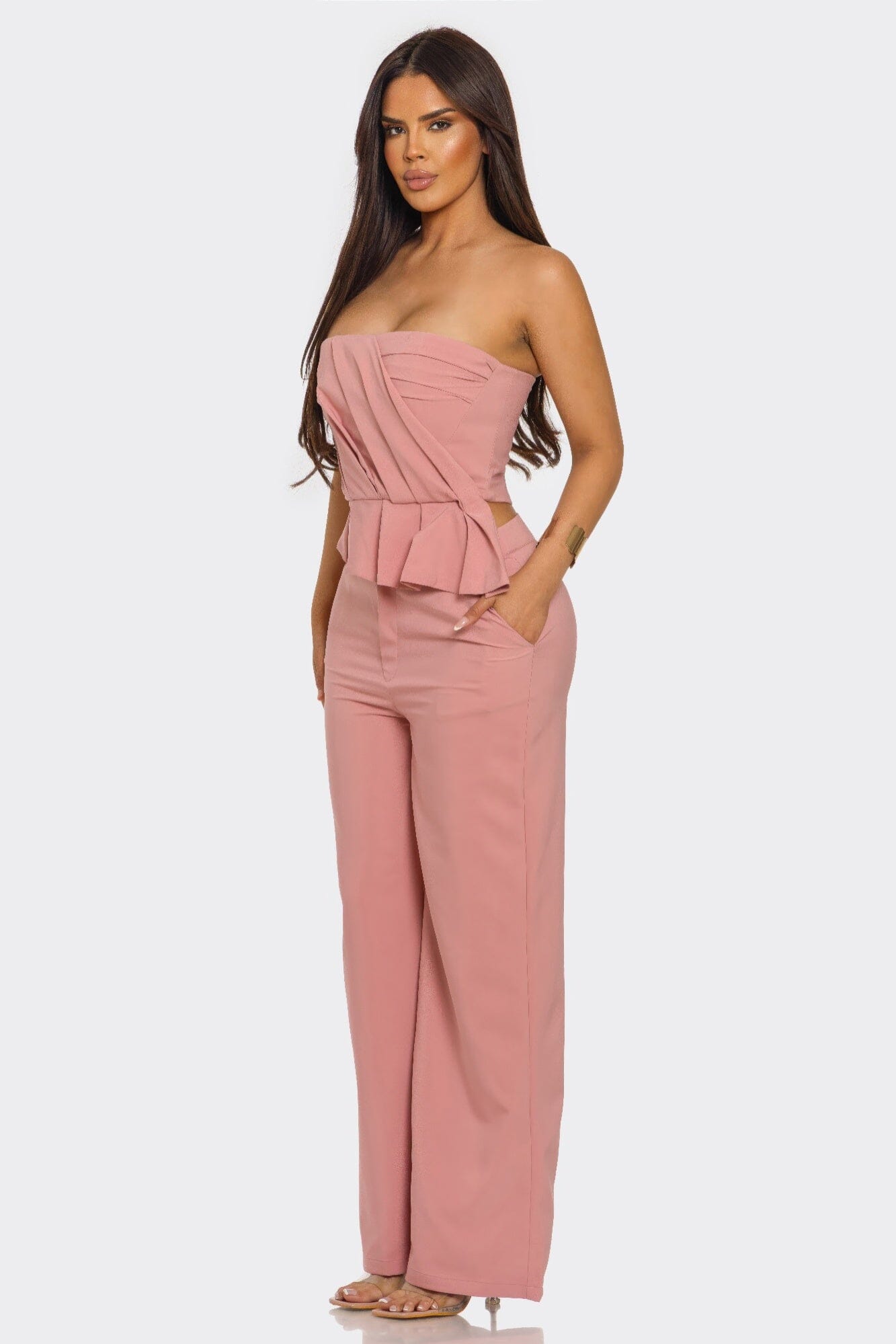 Women 2 pcs Strapless Pleated top and pant set Outfit Sets jehouze 