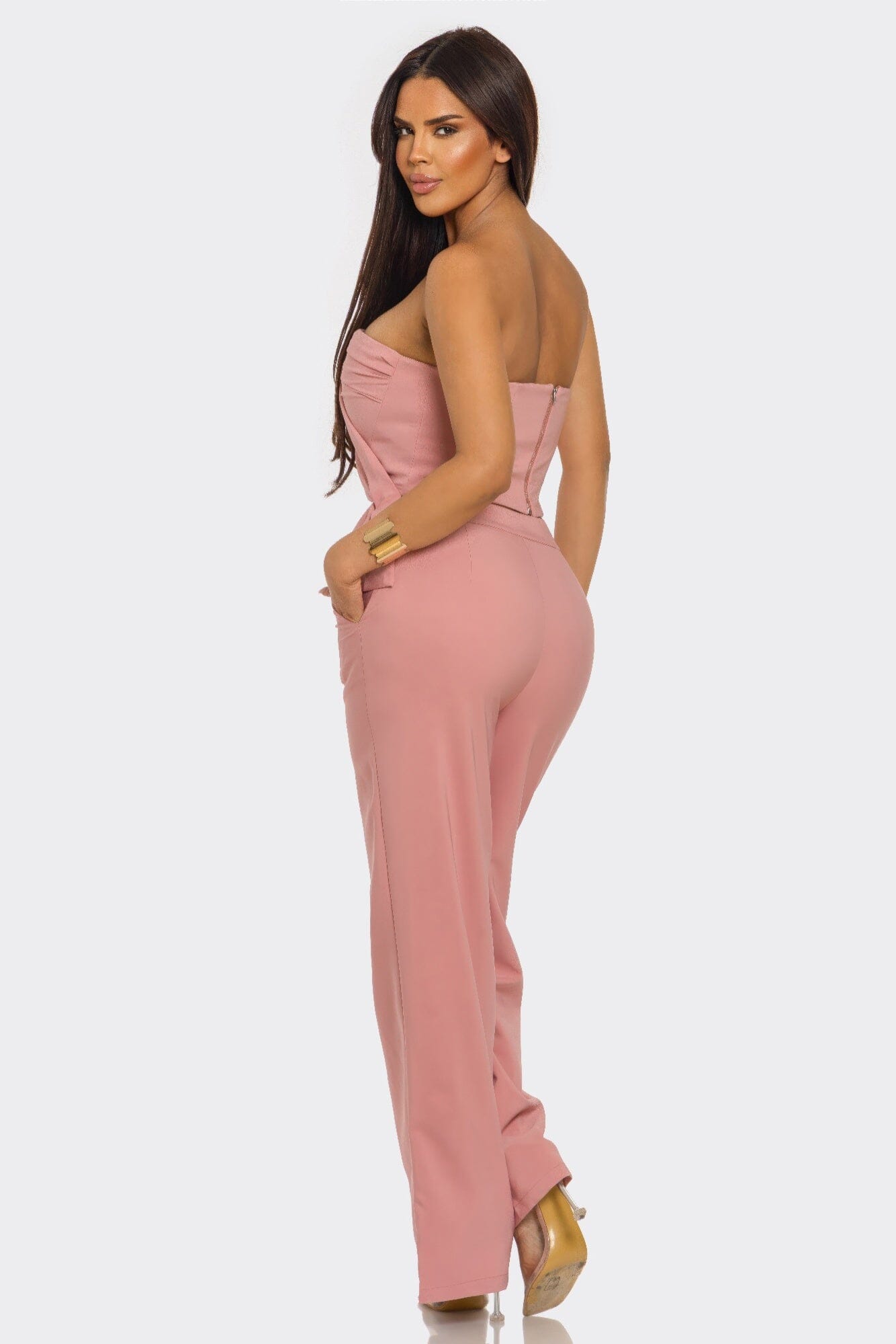 Women 2 pcs Strapless Pleated top and pant set Outfit Sets jehouze 