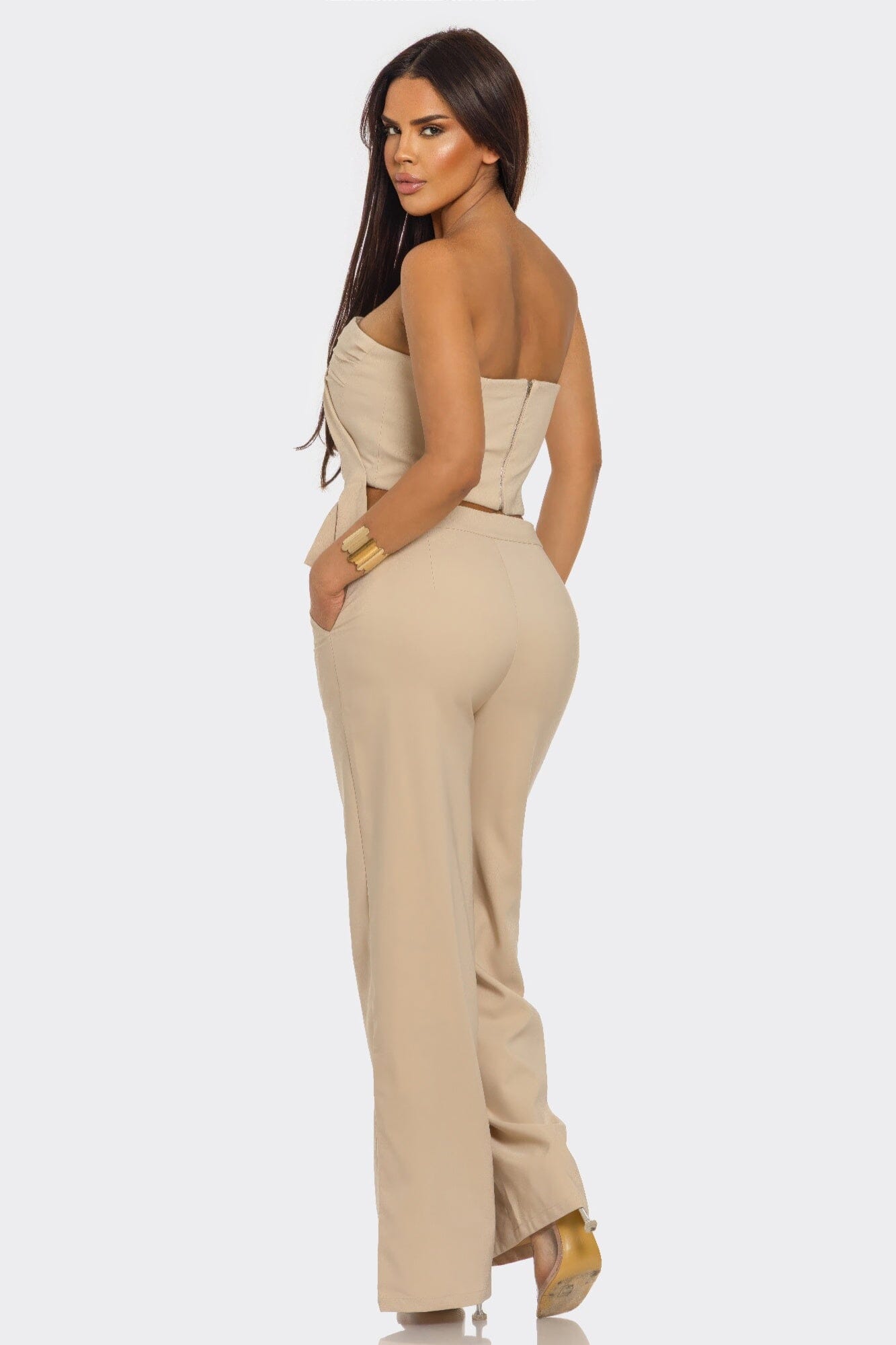 Women 2 pcs Strapless Pleated top and pant set Outfit Sets jehouze 