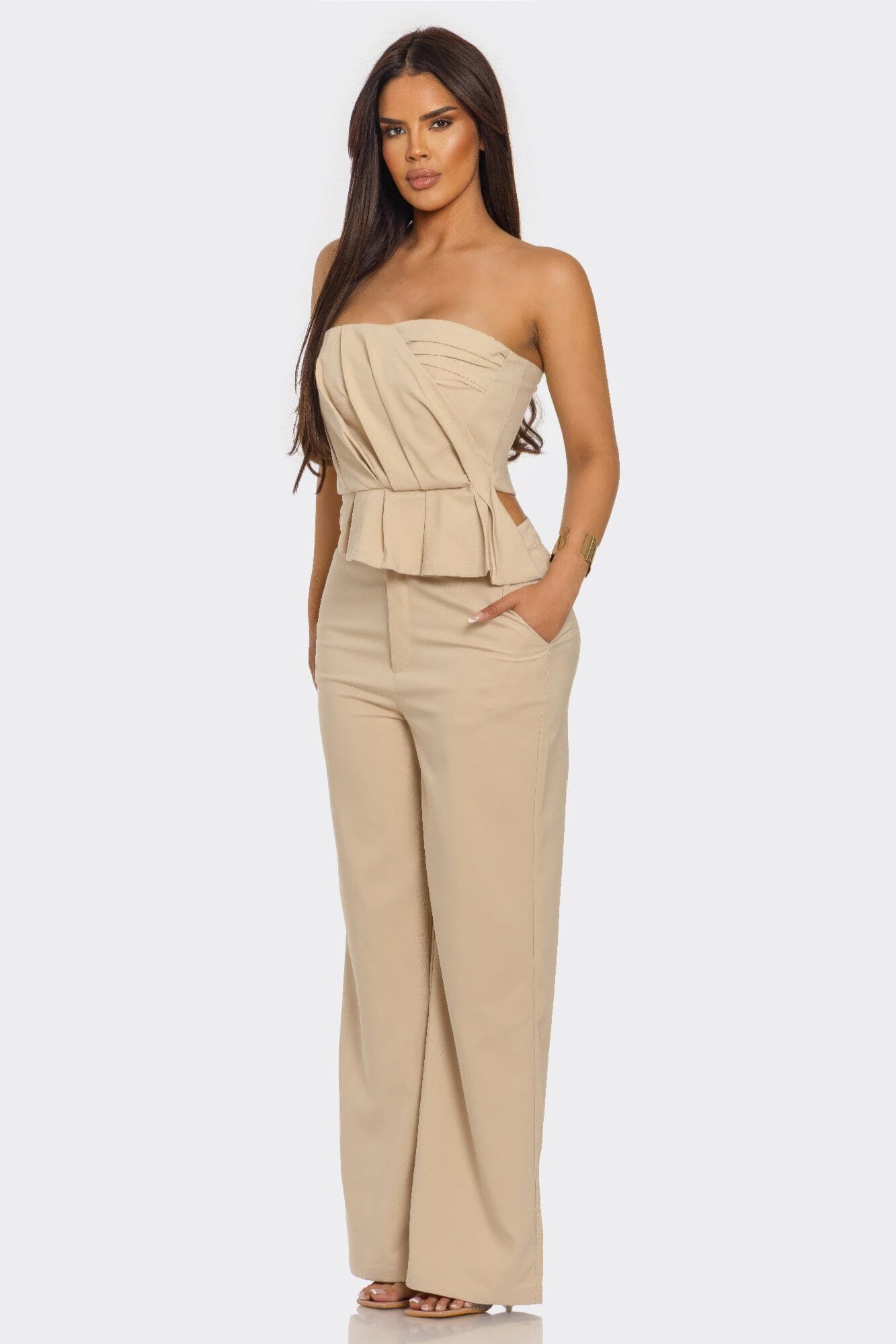 Women 2 pcs Strapless Pleated top and pant set Outfit Sets jehouze 