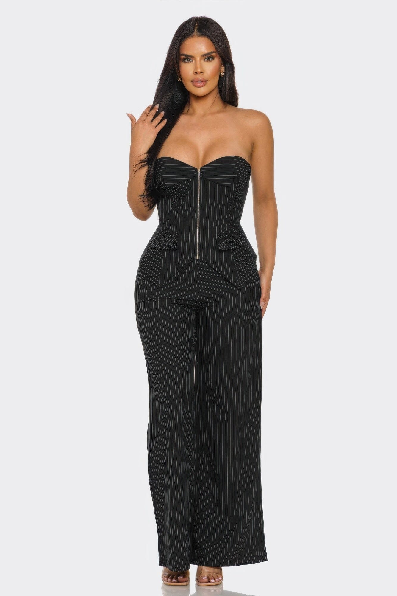 Women 2 pcsStrapless Corset Top and pant set Outfit Sets jehouze Black S 
