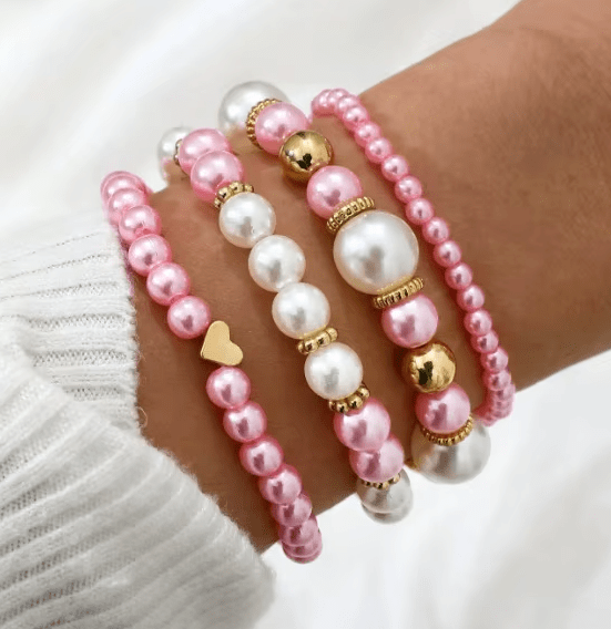 Women 4 pc Pearl Stackable Stretch Multilayered Elastic Bracelet Bracelets jehouze 3 