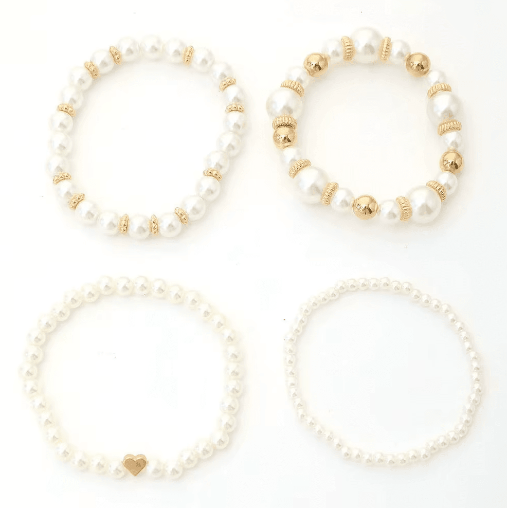 Women 4 pc Pearl Stackable Stretch Multilayered Elastic Bracelet Bracelets jehouze 