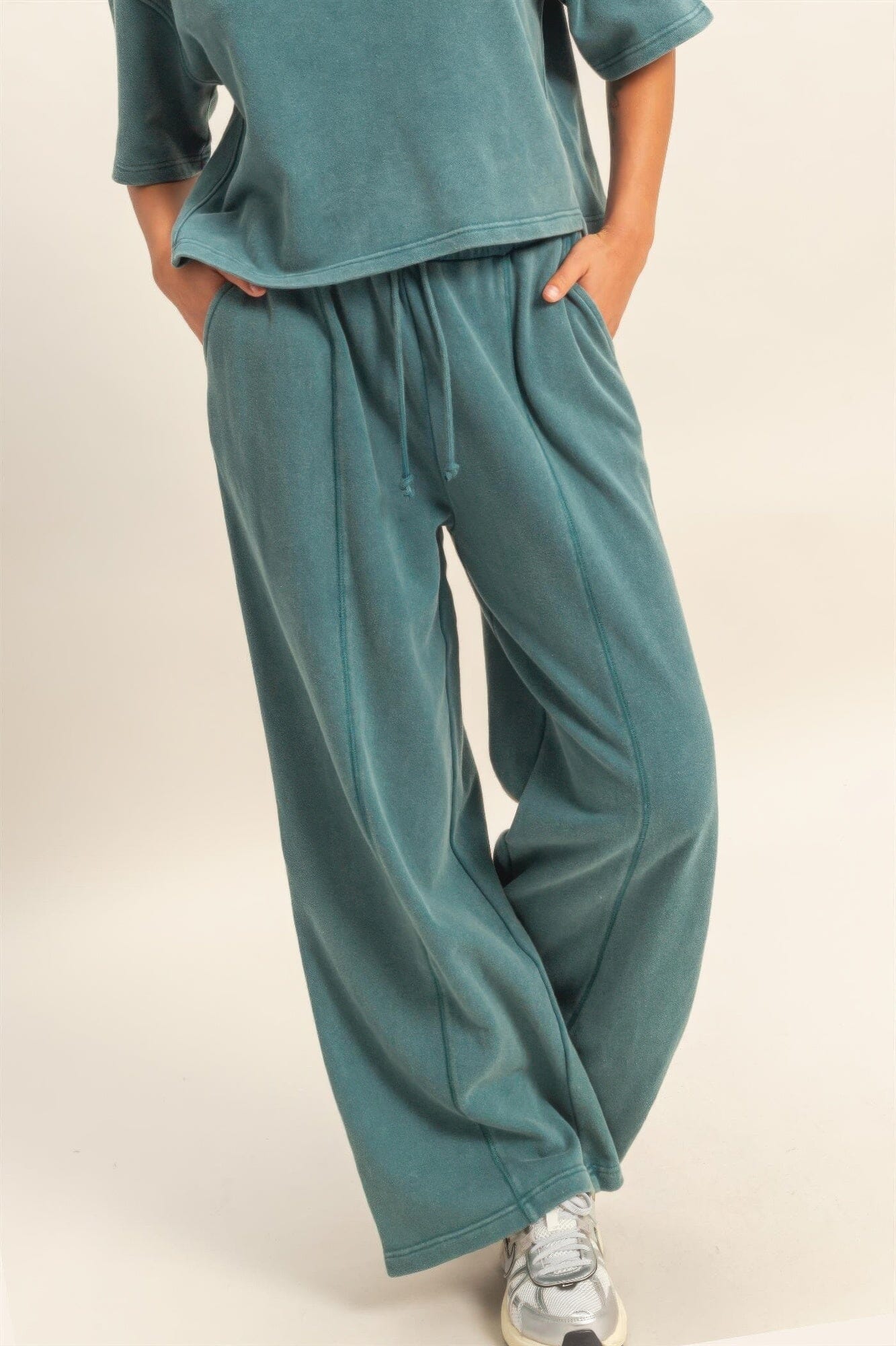 Women Acid Wash French Terry Wide-leg Pants Pants jehouze 