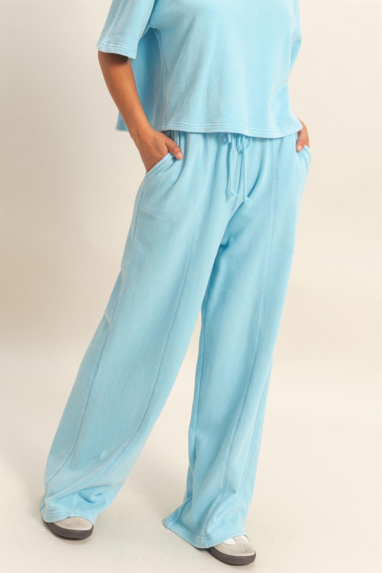 Women Acid Wash French Terry Wide-leg Pants Pants jehouze 