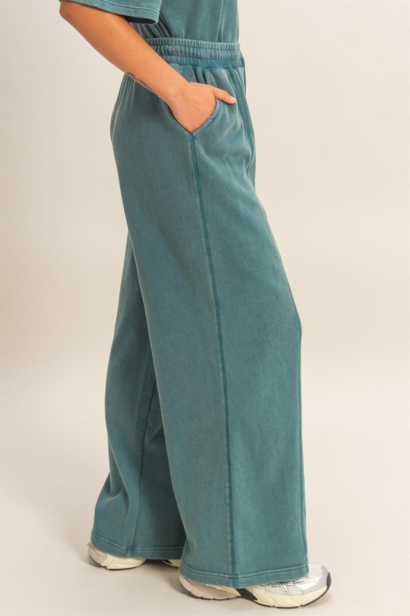 Women Acid Wash French Terry Wide-leg Pants Pants jehouze 