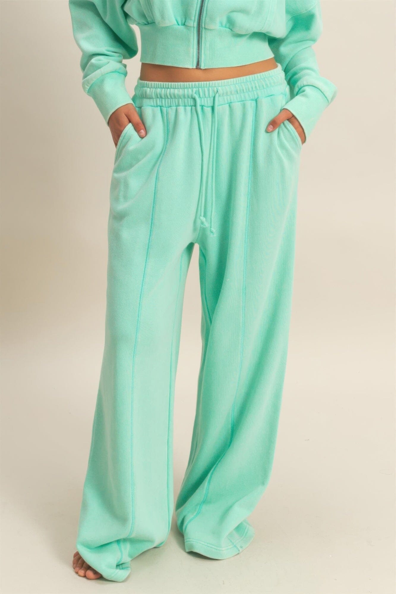 Women Acid Wash French Terry Wide-leg Pants Pants jehouze 