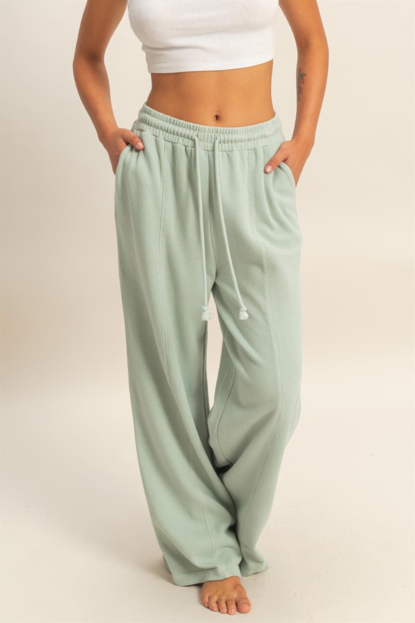 Women Acid Wash French Terry Wide-leg Pants Pants jehouze 