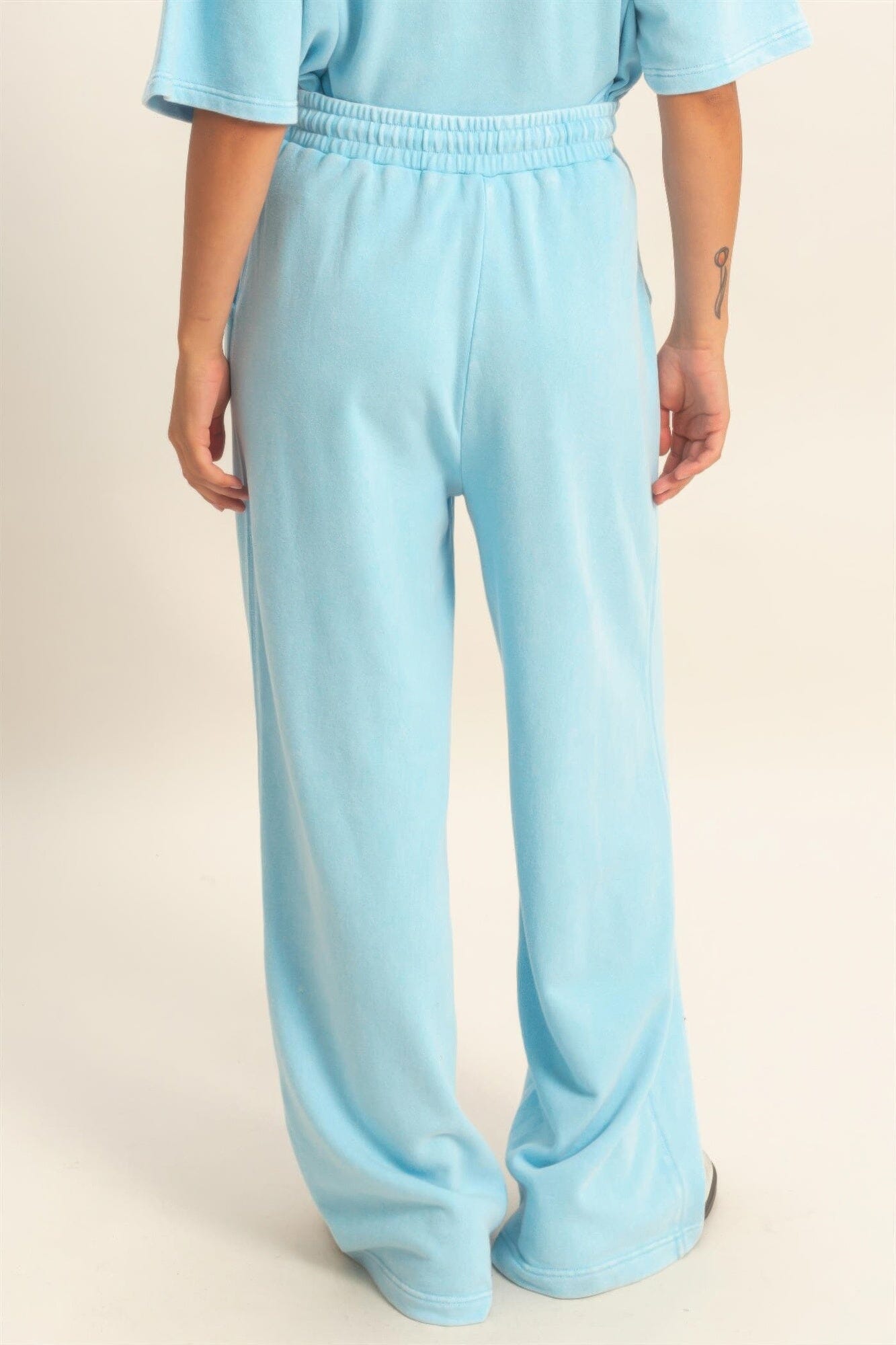 Women Acid Wash French Terry Wide-leg Pants Pants jehouze 