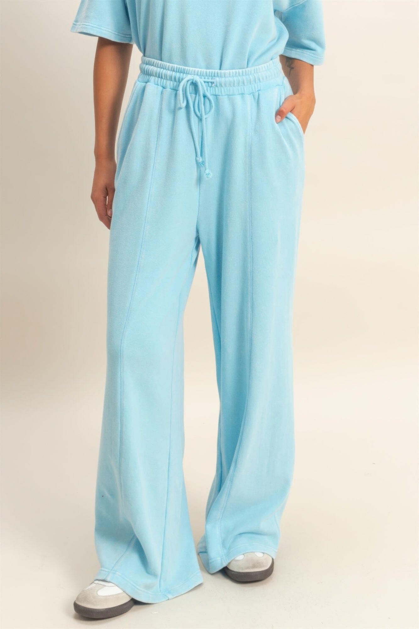 Women Acid Wash French Terry Wide-leg Pants Pants jehouze 