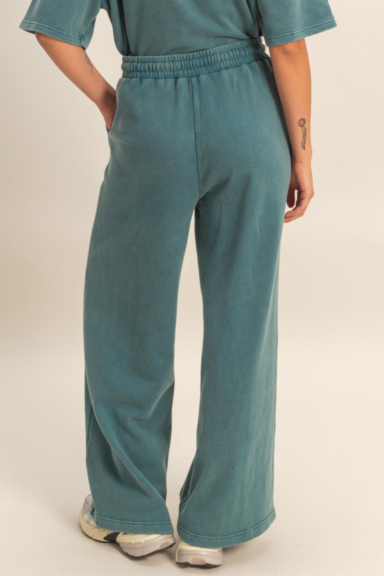 Women Acid Wash French Terry Wide-leg Pants Pants jehouze 
