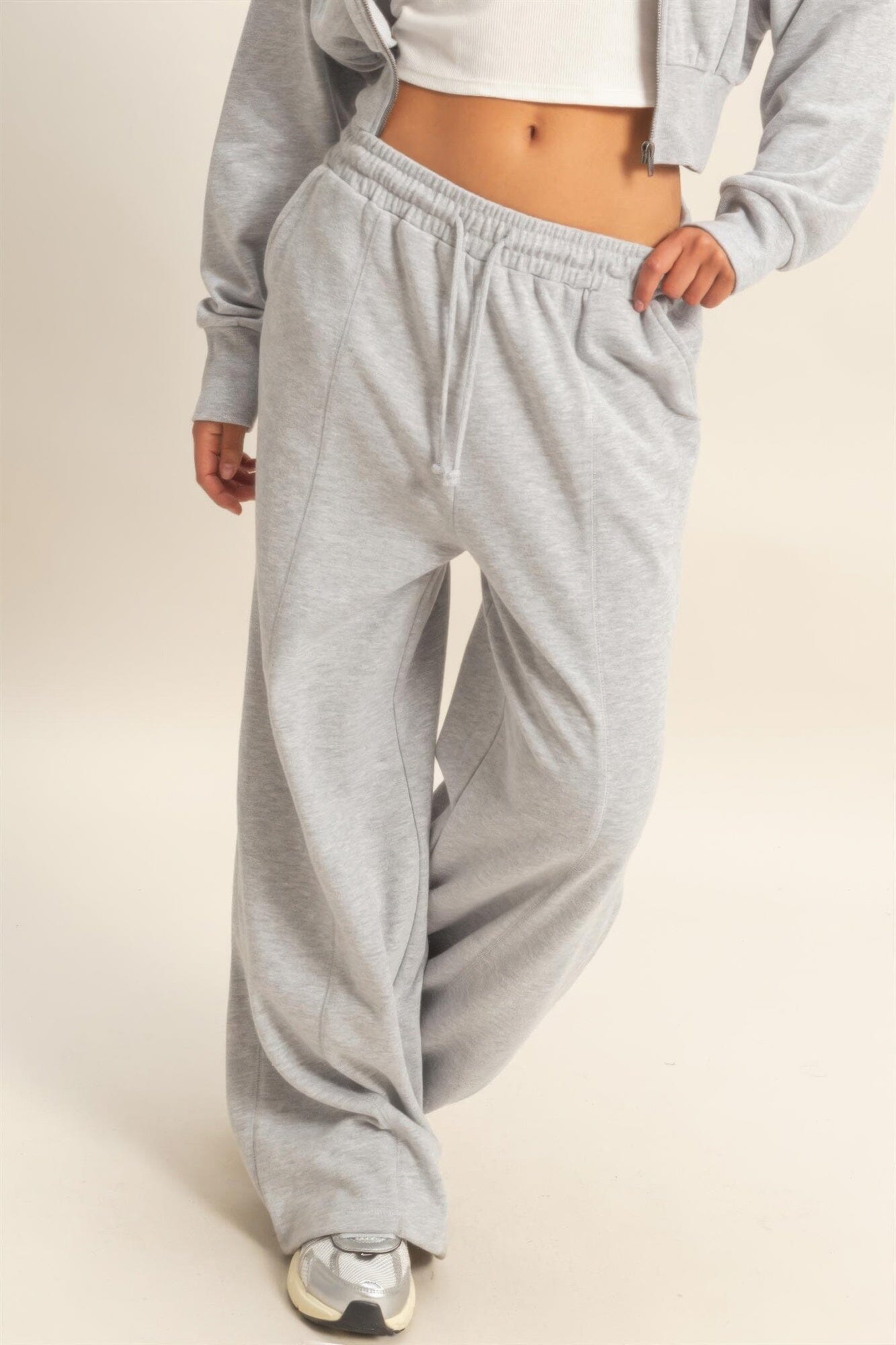 Women Acid Wash French Terry Wide-leg Pants Pants jehouze 